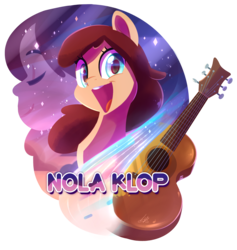 Size: 1705x1796 | Tagged: safe, artist:light262, earth pony, human, pony, acoustic guitar, gift art, guitar, looking at you, musical instrument, nola klop, open mouth, ponified, smiling, solo