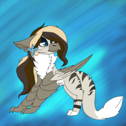 Size: 2560x2560 | Tagged: safe, artist:brokensilence, oc, oc only, oc:misty serenity, griffon, cheek fluff, chest fluff, ear fluff, flower, flower in hair, griffonized, high res, leg fluff, long tail, ponytail, solo, species swap, stripes, tiger stripes