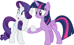 Size: 4952x3001 | Tagged: safe, artist:cloudy glow, rarity, twilight sparkle, alicorn, pony, unicorn, g4, the saddle row review, female, high res, holding hooves, lesbian, mare, ship:rarilight, shipping, simple background, smiling, transparent background, twilight sparkle (alicorn), vector