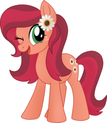 Size: 1674x1929 | Tagged: safe, artist:luckyclau, gloriosa daisy, earth pony, pony, g4, my little pony equestria girls: legend of everfree, equestria girls ponified, female, freckles, mare, one eye closed, open mouth, ponified, solo, wink