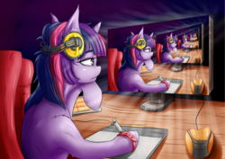 Size: 4000x2828 | Tagged: safe, artist:alcor, edit, twilight sparkle, pony, unicorn, g4, art, computer, computer mouse, drawing, drawing tablet, droste effect, recursion