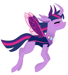 Size: 1024x1126 | Tagged: safe, artist:musicdove, twilight sparkle, changedling, changeling, changeling queen, g4, blushing, changedlingified, changelingified, eyes closed, female, flying, queen twilight, simple background, solo, species swap, transparent background, twiling