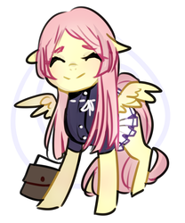 Size: 1185x1427 | Tagged: safe, artist:co11on-art, fluttershy, pegasus, pony, g4, alternate clothes, alternate hairstyle, clothes, eyes closed, female, long mane, simple background, skirt, smiling, solo, spread wings, white background, wings
