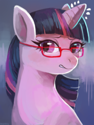 Size: 968x1280 | Tagged: safe, artist:cherivinca, twilight sparkle, pony, unicorn, g4, bust, female, glasses, mare, portrait, solo, thick horn