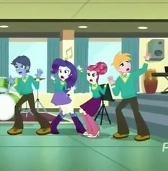 Size: 342x347 | Tagged: safe, screencap, big macintosh, rarity, toe-tapper, torch song, equestria girls, g4, my little pony equestria girls: summertime shorts, steps of pep, boots, jazz hands, ponytones, shoes, wondertones