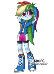 Size: 1024x1406 | Tagged: safe, artist:vixi-pc, rainbow dash, equestria girls, g4, female, looking at you, simple background, solo, transparent background