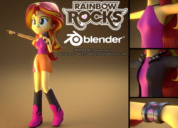Size: 2660x1920 | Tagged: safe, artist:creatorofpony, artist:efk-san, sunset shimmer, equestria girls, g4, 3d, armpits, beautiful, blender, boots, bracelet, clothes, cute, female, high heel boots, jacket, leather jacket, microphone, shirt, shoes, skirt, sleeveless, solo