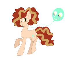 Size: 1024x853 | Tagged: safe, artist:marimey, pony, adorkable, balloon, cute, dork, offspring, original character do not steal, parent:cheese sandwich, parent:pinkie pie, parents:cheesepie, simple background, smiling