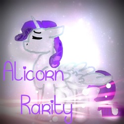 Size: 512x512 | Tagged: safe, artist:funtimewithmadison, rarity, alicorn, pony, g4, alicornified, effects, female, race swap, solo, text
