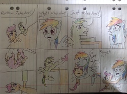 Size: 2592x1936 | Tagged: safe, artist:didgereethebrony, rainbow dash, scootaloo, oc, oc:didgeree, pony, g4, lined paper, ship, sinking, sinking ship, traditional art