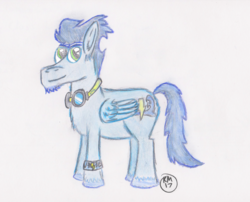 Size: 1998x1611 | Tagged: safe, artist:landmark520, soarin', pegasus, pony, g4, colored pencil drawing, facial hair, goatee, male, solo, stallion, traditional art