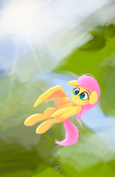 Size: 1650x2550 | Tagged: safe, artist:citizensmiley, fluttershy, pegasus, pony, g4, female, flying, smiling, solo