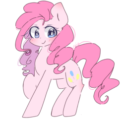 Size: 768x768 | Tagged: safe, artist:windymils, pinkie pie, earth pony, pony, g4, blushing, female, looking at you, mare, raised hoof, simple background, smiling, solo, white background