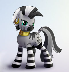 Size: 1600x1665 | Tagged: safe, artist:xbi, zecora, zebra, g4, clothes, female, gradient background, looking at you, mare, socks, solo, striped socks