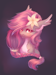 Size: 2406x3216 | Tagged: safe, artist:nightskrill, oc, oc only, oc:shadowgale, hybrid, original species, flower, high res, simple background, solo