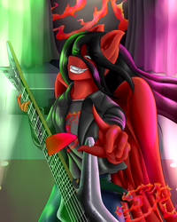 Size: 4800x6000 | Tagged: safe, artist:swiftriff, oc, oc only, oc:swiftriff, pegasus, anthro, absurd resolution, guitar, guitar pick, long hair, male, musical instrument, red and black oc, solo