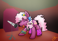 Size: 1082x767 | Tagged: safe, artist:zutcha, cheerilee, earth pony, pony, g4, 80s, 80s cheerilee, eyes closed, female, mare, microphone, singing, solo