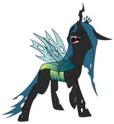 Size: 994x1074 | Tagged: safe, artist:krynnymuffin, queen chrysalis, changeling, changeling queen, g4, cute, cutealis, female, laughing, simple background, solo, transparent background