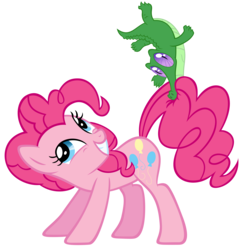 Size: 4000x4114 | Tagged: safe, artist:are-you-jealous, gummy, pinkie pie, pony, g4, absurd resolution, biting, simple background, tail bite, transparent background, vector