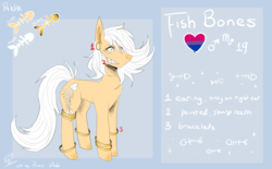 Size: 2178x1353 | Tagged: safe, artist:princehoshi, oc, oc only, oc:fishbones, pony, reference sheet, solo