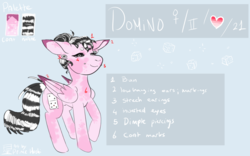 Size: 1151x716 | Tagged: safe, artist:princehoshi, oc, oc only, oc:dominostripes, pony, ear piercing, piercing, reference sheet, solo