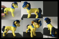 Size: 899x588 | Tagged: safe, artist:gela98, oc, oc only, pony, blue, irl, photo, pink eyes, sculpture, traditional art, yellow