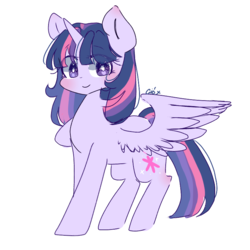 Size: 768x768 | Tagged: safe, artist:windymils, twilight sparkle, alicorn, pony, g4, blushing, female, looking at you, mare, simple background, smiling, solo, twilight sparkle (alicorn), white background