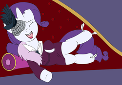 Size: 2000x1400 | Tagged: safe, artist:gliconcraft, artist:icicle-niceicle-1517, rarity, pony, unicorn, g4, rarity investigates, colored, eyes closed, fainting couch, feather, female, fetish, hoof fetish, hoof tickling, laughing, mare, open mouth, solo, tickle fetish, tickling