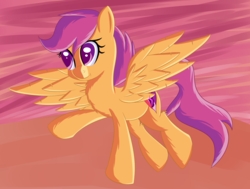 Size: 1692x1278 | Tagged: safe, artist:brok-enwings, scootaloo, pegasus, pony, g4, atg 2017, female, filly, flying, newbie artist training grounds, solo