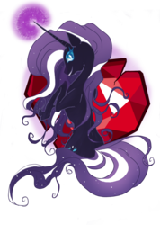 Size: 2417x3398 | Tagged: dead source, safe, artist:m0on13aby, nightmare rarity, pony, unicorn, g4, female, fire ruby, high res, looking back, mare, solo
