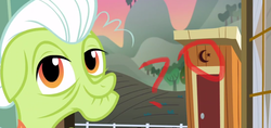 Size: 1180x558 | Tagged: safe, granny smith, earth pony, pony, g4, the perfect pear, outhouse