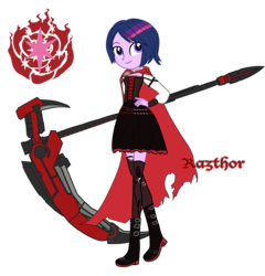 Size: 2500x2600 | Tagged: safe, artist:razthor, twilight sparkle, equestria girls, g4, clothes, cosplay, costume, crossover, female, high res, inkscape, ruby rose, rwby, scythe, simple background, solo, transparent background, vector