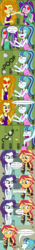 Size: 2032x14457 | Tagged: safe, artist:pony4koma, adagio dazzle, aria blaze, rarity, sonata dusk, sunset shimmer, equestria girls, g4, clothes, comic, darling, dialogue, fight, food, greek, greek clothes, greek mythology, king midas, lockers, midas, midas touch, poof, sad, speech bubble, taco, taco tuesday, transformation, woobie