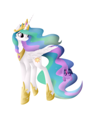 Size: 2000x2700 | Tagged: safe, artist:keisaa, princess celestia, twilight sparkle, alicorn, pony, unicorn, g4, crown, female, filly, filly twilight sparkle, high res, jewelry, long tail, looking back, mare, regalia, simple background, teacher and student, transparent background, younger