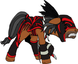 Size: 1150x950 | Tagged: safe, artist:smt5015, pony, better quality, bloodseeker, detailed, dota 2, gritted teeth, hoof blades, ponified, simple background, strygvir, teeth, transparent background, tribalism, unshorn fetlocks