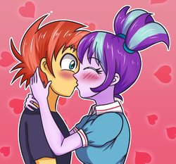 Size: 2512x2342 | Tagged: safe, artist:sumin6301, starlight glimmer, sunburst, equestria girls, g4, blushing, clothes, duo, equestria girls-ified, eyes closed, female, heart, high res, kiss on the lips, kissing, male, ship:starburst, shipping, straight, younger