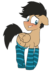 Size: 497x699 | Tagged: safe, artist:ask-the-unnamed-pony, oc, oc only, unnamed oc, pony, blushing, clothes, simple background, socks, solo, striped socks, white background