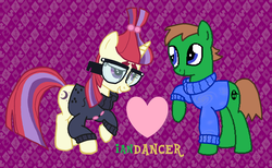 Size: 1643x1011 | Tagged: safe, moondancer, oc, oc:ian, pony, g4, clothes, couple, heart, iandancer, sweater