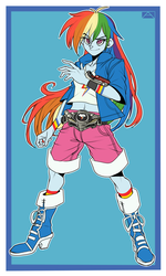Size: 1200x2000 | Tagged: safe, artist:m@k, rainbow dash, equestria girls, g4, belly button, belt, boots, clothes, crossover, female, kamen rider, kamen rider drive, long hair, midriff, shoes, shorts, simple background, smiling, socks, solo, striped socks