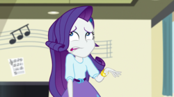 Size: 1280x718 | Tagged: safe, screencap, rarity, equestria girls, equestria girls specials, g4, my little pony equestria girls: dance magic, belt, blouse, bracelet, clothes, faic, female, hair, hairpin, jewelry, makeup, shrug, skirt, solo, teenager