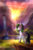 Size: 1000x1500 | Tagged: safe, artist:blacki, oc, oc only, oc:trance sequence, earth pony, pony, cloud, commission, flower, grass, looking at you, looking back, mountain, rainbow, river, scenery, solo, standing, sun, water