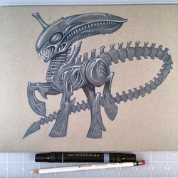 Size: 1280x1280 | Tagged: safe, artist:darrencalvert, alien, pony, xenomorph, alien (franchise), colored pencil drawing, movie reference, ponified, solo, traditional art