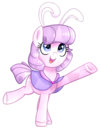 Size: 1024x1298 | Tagged: safe, artist:astralblues, oc, oc only, crystal pony, pony, art trade, bunny ears, cute, female, mare, ocbetes, open mouth, raised hoof, raised leg, simple background, solo, transparent background
