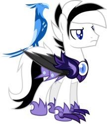 Size: 1895x2190 | Tagged: safe, artist:astralblues, oc, oc only, oc:raven, oc:stellar, bat pony, night phoenix, pegasus, phoenix, pony, armor, base used, cape, clothes, duo, male, night guard, serious, serious face, simple background, solo, stallion, transparent background, vector
