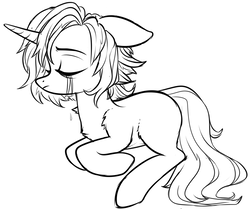 Size: 1110x926 | Tagged: safe, artist:astralblues, oc, oc only, pony, unicorn, black and white, chest fluff, crying, eyes closed, grayscale, lineart, monochrome, prone, shoulder fluff, simple background, solo, white background