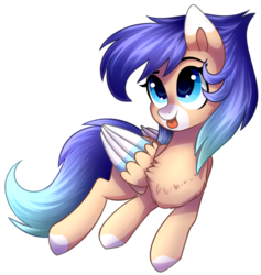 Size: 1024x1082 | Tagged: safe, artist:astralblues, oc, oc only, pegasus, pony, colored wings, female, mare, multicolored wings, simple background, solo, tongue out, transparent background