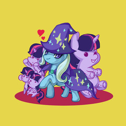 Size: 591x591 | Tagged: safe, artist:leeeheeey, trixie, twilight sparkle, pony, unicorn, g4, cute, female, lesbian, mare, plushie, ship:twixie, shipping, simple background, smiling