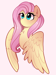 Size: 1874x2489 | Tagged: safe, artist:emera33, fluttershy, pegasus, pony, g4, bust, chest fluff, ear fluff, female, mare, sad, simple background, solo, wings