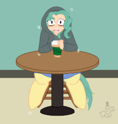 Size: 2342x2472 | Tagged: safe, artist:oneovertwo, oc, oc only, oc:drizzle, satyr, animated, chair, coffee, gif, high res, parent:zephyr breeze, solo, table