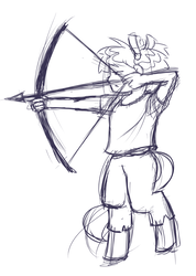 Size: 605x848 | Tagged: safe, artist:daily, oc, oc only, oc:hope, satyr, archery, arrow, black and white, bow (weapon), bow and arrow, grayscale, monochrome, parent:lyra heartstrings, simple background, sketch, solo, weapon, white background